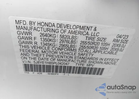 2023 Acura Mdx Advance Package z USA, uszkodzony, nr VIN 5J8YE1H85PL042047